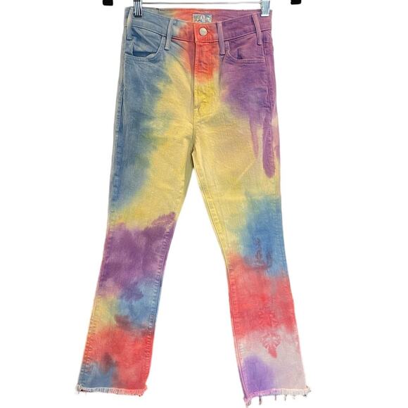 MOTHER | The Hustler Ankle Fray Mystical AF Tie Dye Straight Leg Jeans 24 - Picture 2 of 14